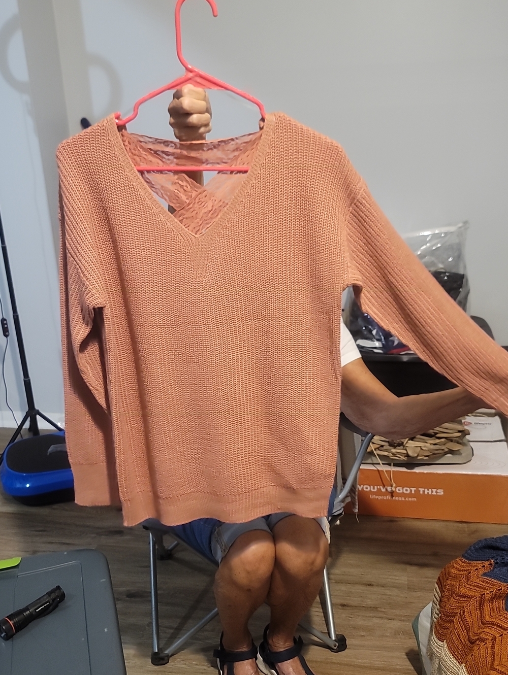 V-Neck Long Sleeve Knit Sweater in Dusty Rose